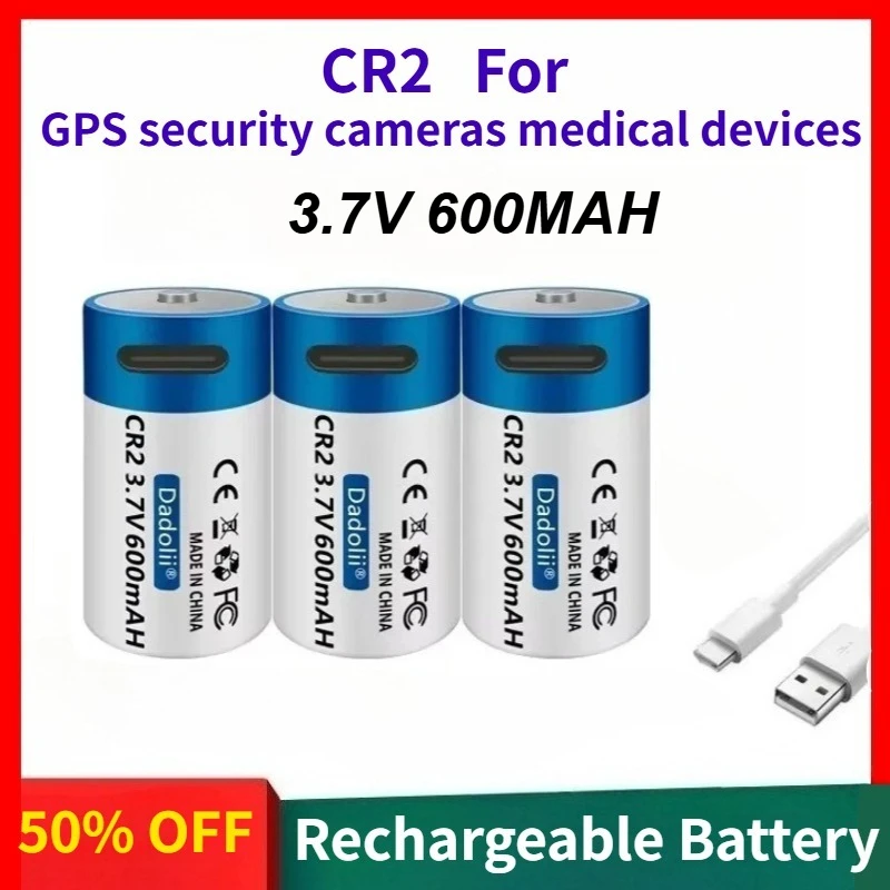 

High-Quality 3.7V 600mAh CR2 Lithium Batteries with USB Charging for GPS,Security Cameras,Medical Devices,Rechargeable,Durable
