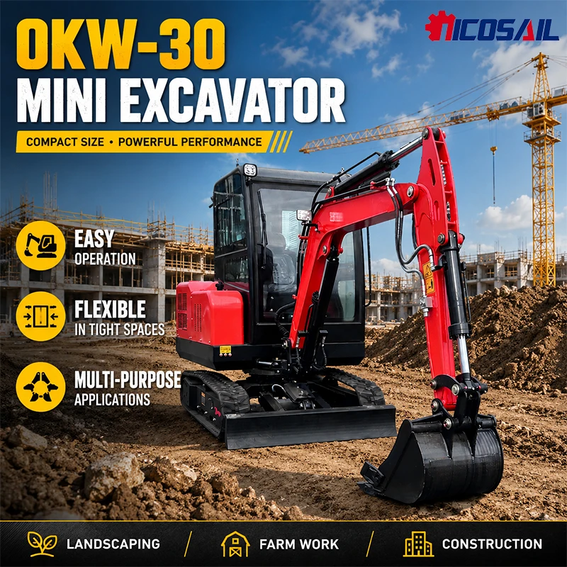 3 Ton Mini Crawler Excavator OKW-30 Hydraulic Compact Excavator Small Digger for Construction Farm Garden