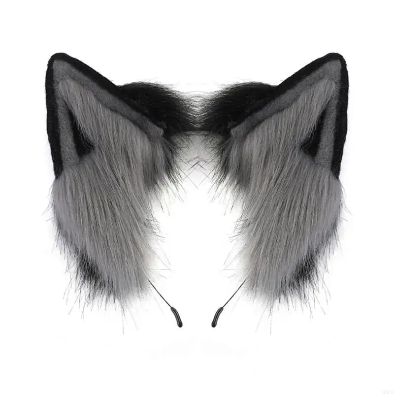 M6CD Handmade หูแมวแถบคาดศีรษะสีทึบ Furry ตุ๊กตาสัตว์ผม Hoop อุปกรณ์เสริม