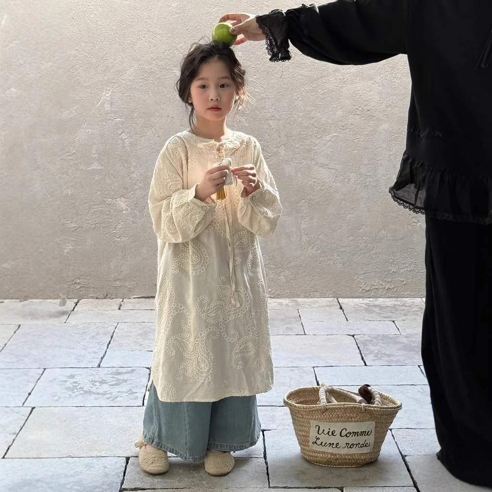 

Children's dress spring collection girls' Korean version solid color casual dress children's long sleeve belt literary dress