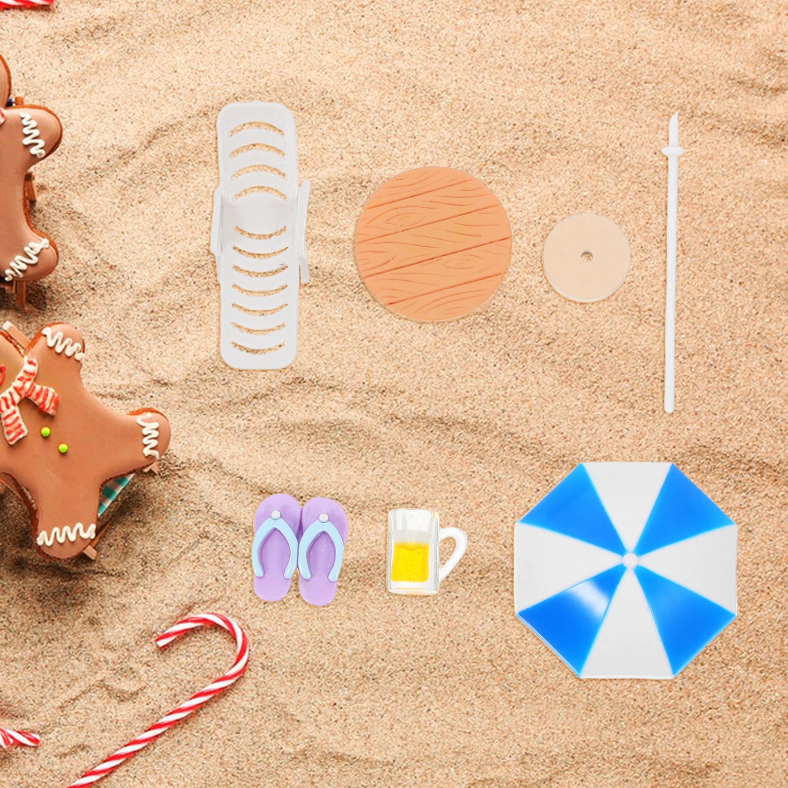 

5 шт. миниатюрные украшения для пляжной сцены, микропейзаж, песочный стул, смола, сказочные садовые аксессуары, крошечные тапочки-зонтики для стола