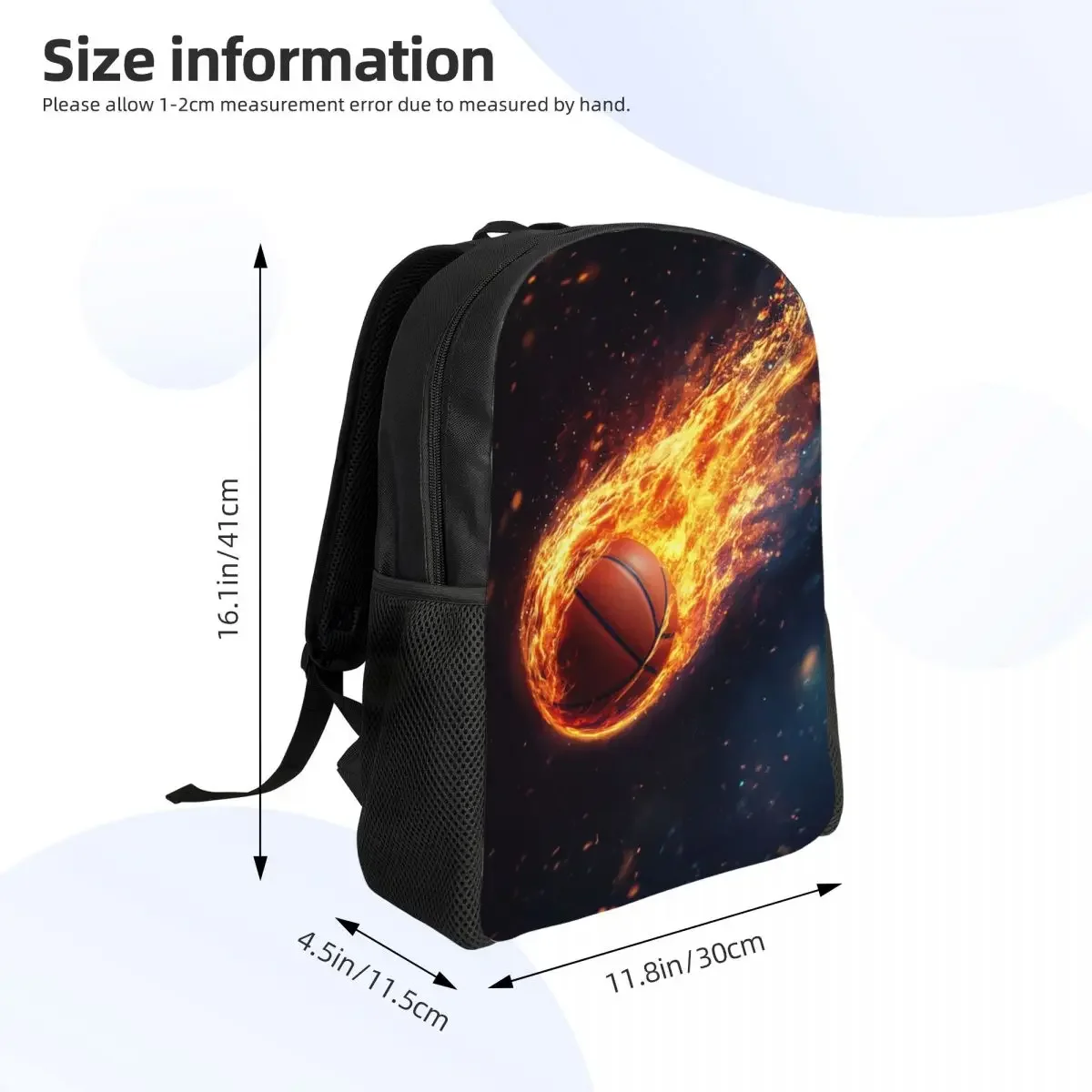 Custom Basketball On Fire Backpack for Women Men Waterproof College School Player Sports Lover Gift Bag Print Bookbags