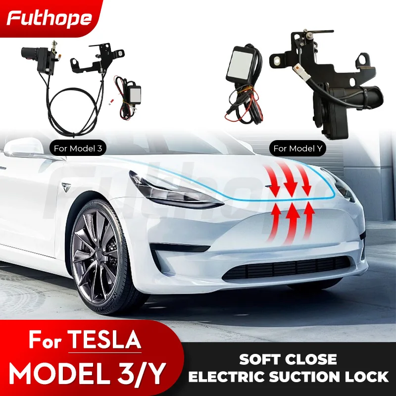 Futhope Front Spare Box Electric Lock Soft-closing for Tesla Model 3 Y 2021-2024 Automatic Adsorption Easy Installation