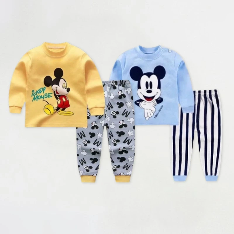 Disney Mickey Druck Baby Jungen Unterwäsche Set Herbst Kinder Hause Kleidung Anzug Casual Cartoon Langarm Tops + Hosen kinder Pjs