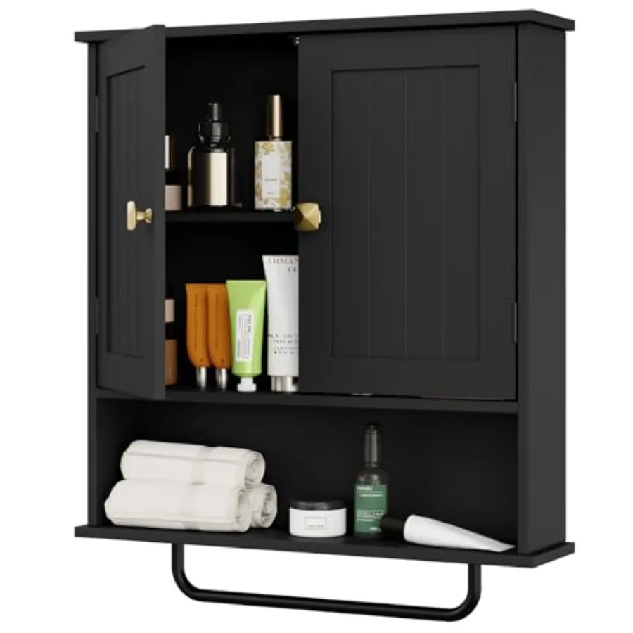 

Wall Mounted Bathroom Cabinet with Towel Bar Over Toilet Storage 2-Door White Cabinet with Adjustable Shelf for Laundry Kitchen