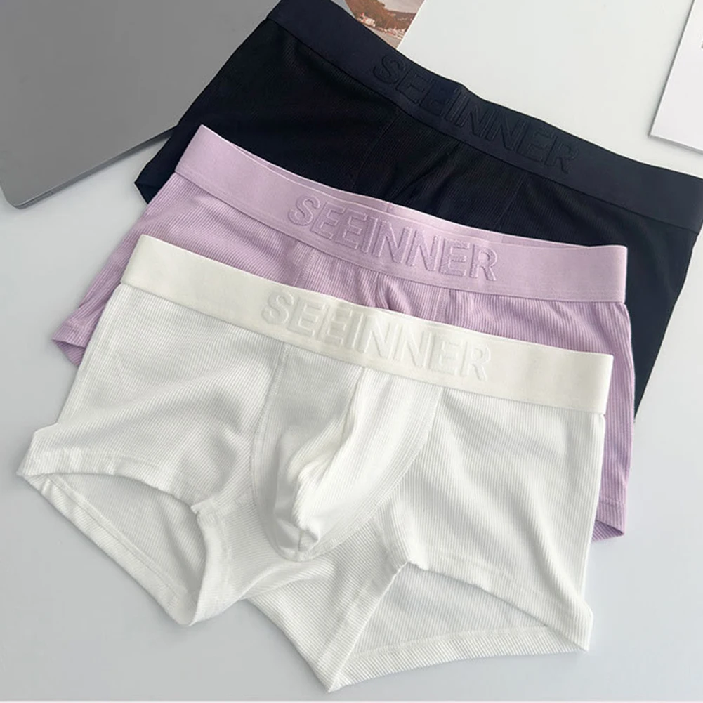 

Men Solid Ribbed Breathable Underwear Boxer Shorts Low Waist U Pouch Trunks Panties 90PercentPolyester10PercentSpandex