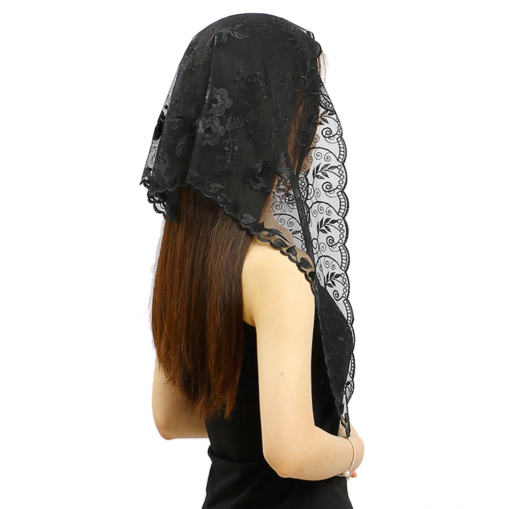 2024 bestickte Spitze Dreieck Schal Gebet Schleier Kirche Hijab Handtuch Frauen Schleier solide Blumen Dreieck Schal Stirnband Hijabs – Detail 9