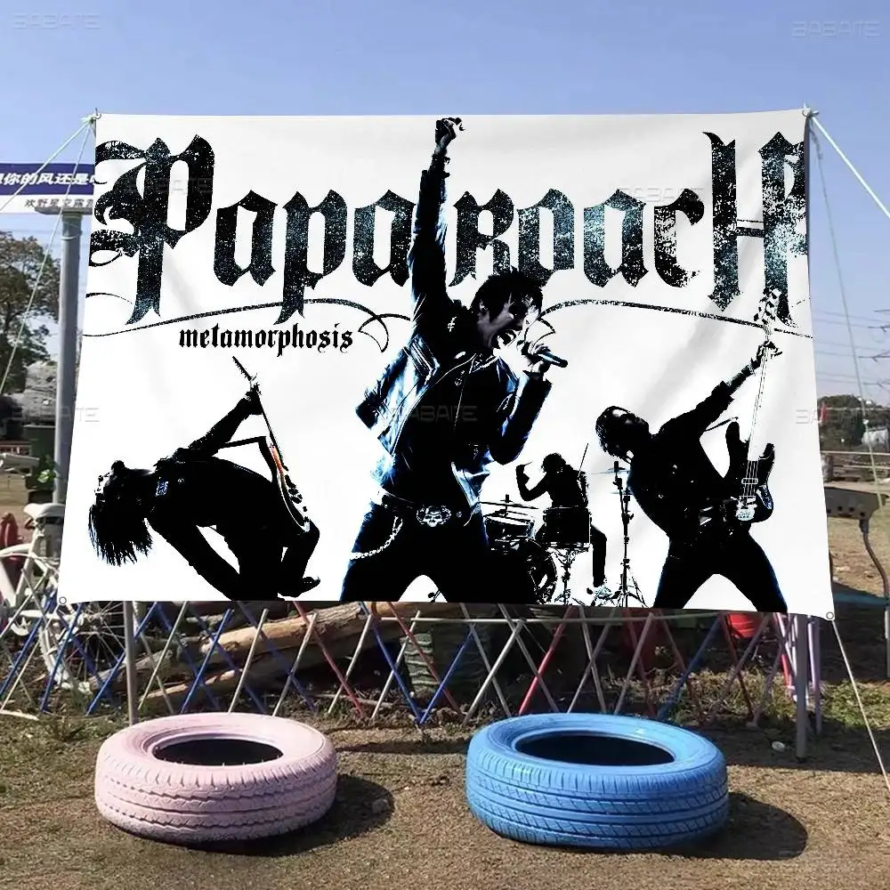 Rock-P-Papa R-Roach Band Banner Art Printing Japanese Wall Flag Anime Wall Hanging Home Decor