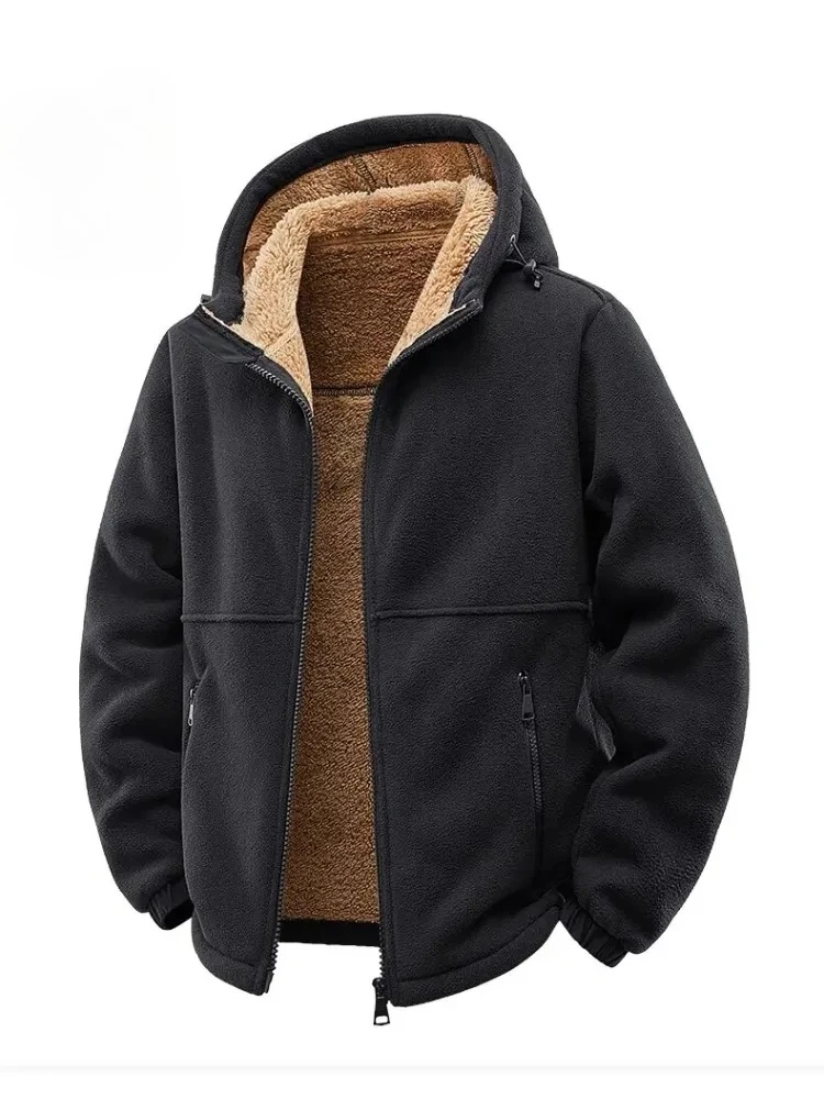 

Autumn Winter Warm Jackets Solid Color Thick Men Casual Loose Sports Windproof Plus Size Jacket Hooded Fleece Coats Men Clothing