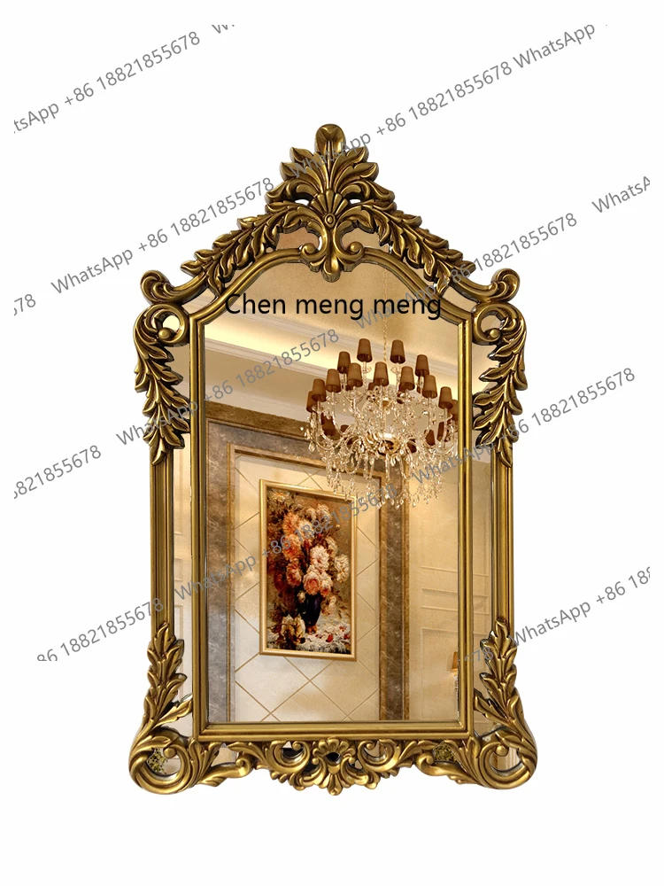 

European retro carved bathroom hanging mirror toilet washbasin mirror makeup mirror
