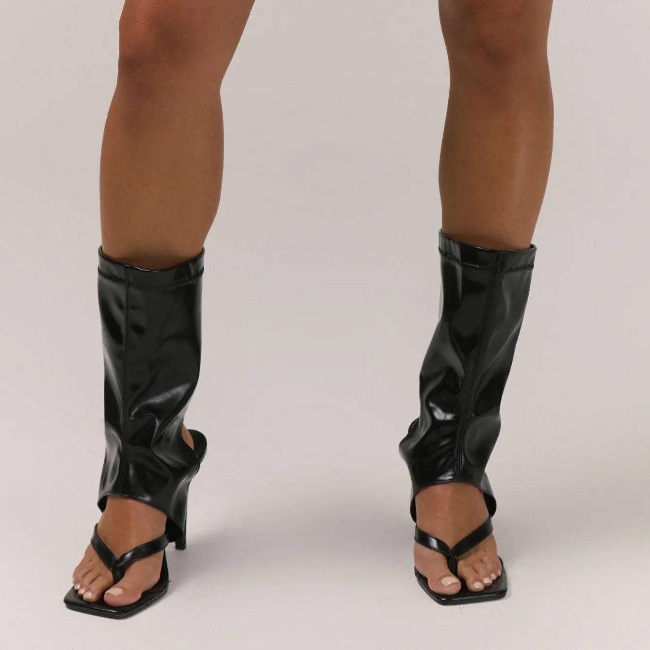 

Aneikeh Spring Fashion Women's Clip on High-heeled Sandals Black Hollow Out Comfortable Sexy Party Dance High-heeled Cool Boots