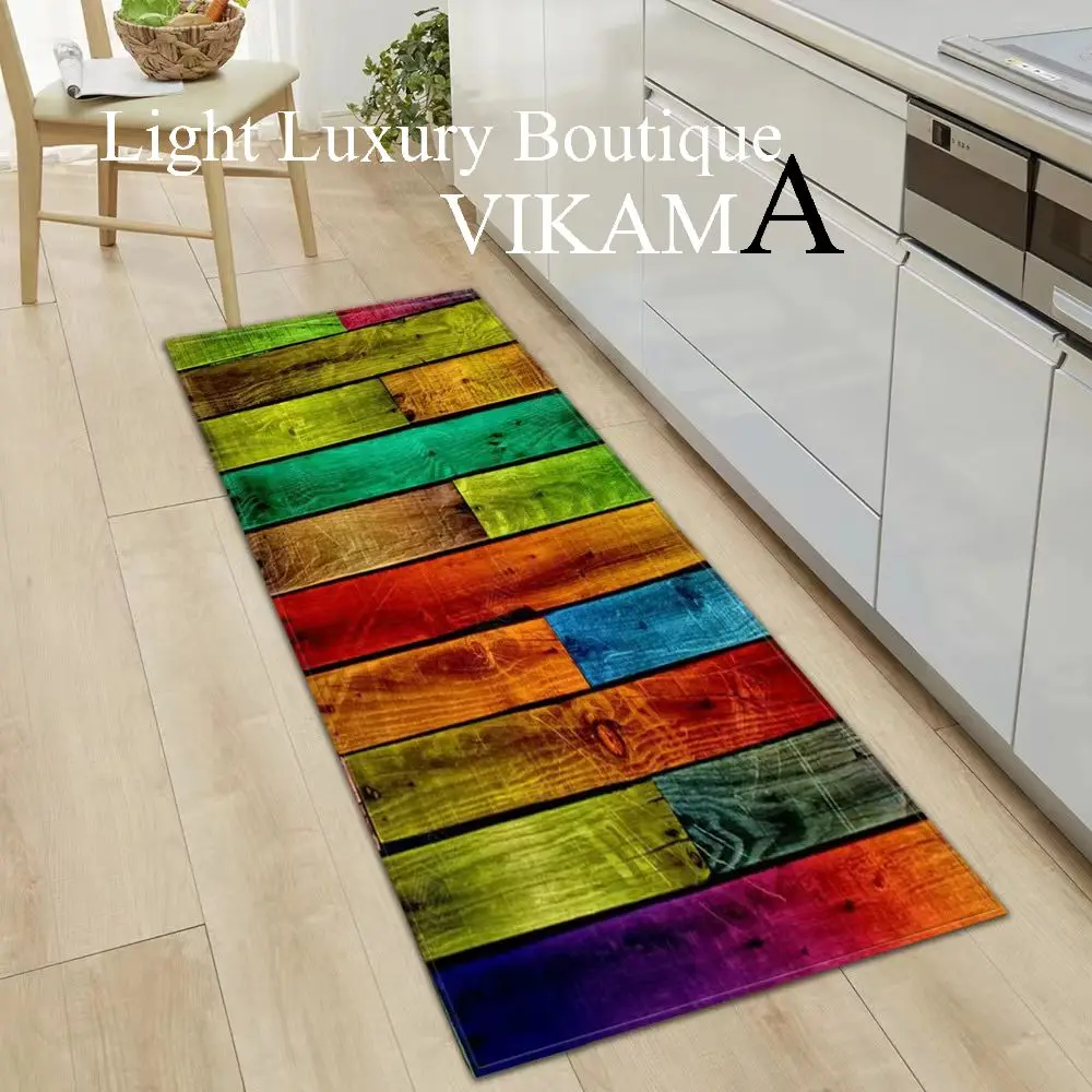 VIKAMA Rainbow Simple Crystal Pile Carpet Kitchen Entryway Steps Entryway Non-Slip Mat Dirty Resistant Washable Floor Mat