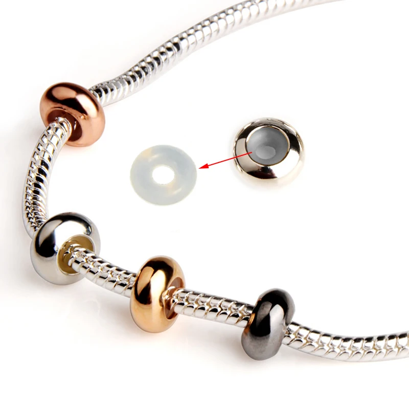 Silicone Trollbeads Charm Beads Spacer Bracelet Clip Lock Stopper Snake Chain Necklace Antiskid Locating Ring for Jewelry Making