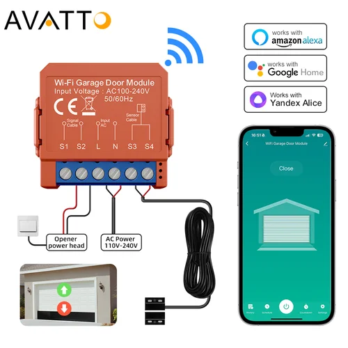 AVATTO Tuya WiFi abridor de puerta de garaje aplicación inteligente Control remoto por voz módulo de interruptor de puerta funciona con Alexa Google Home Alice