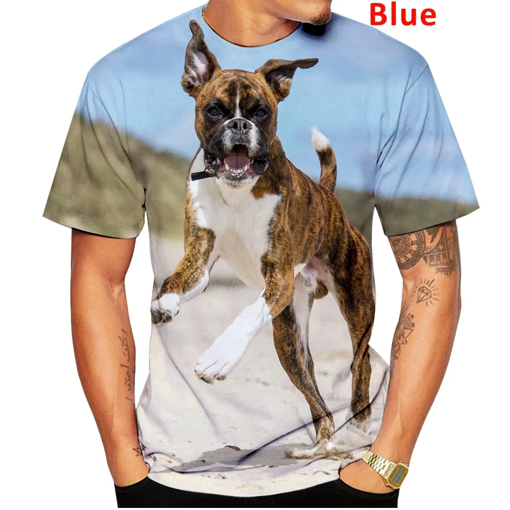 New Fashion 3D Cute Animal Homme Boxer Dog Street Funny Pet Dog T-shirt Animal Puppy T-shirt Size S-4XL