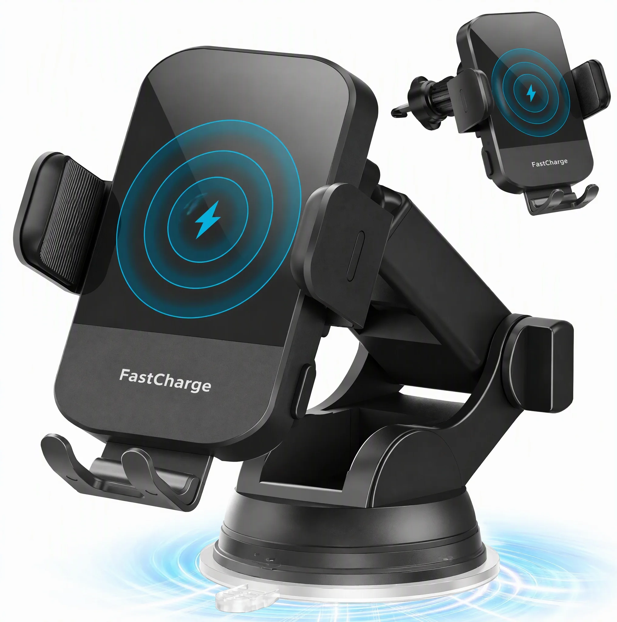 3-in-1 Wireless Car Charger Mount, 15W Fast Charging Auto-Clamping Phone Holder for iPhone 17 16 15 14, Samsung Galaxy S24 S23