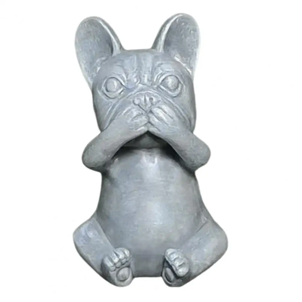 Outdoor Indoor Dual-purpose Decor Handmade Resin Bulldog Figurine No See No Speak No Hear Evil Dog Statue Indoor Garden Desk