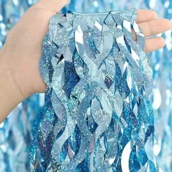 1pcs laser light blue gold rose gold wave curved blade shaped rain curtain birthday wedding background wall decoration