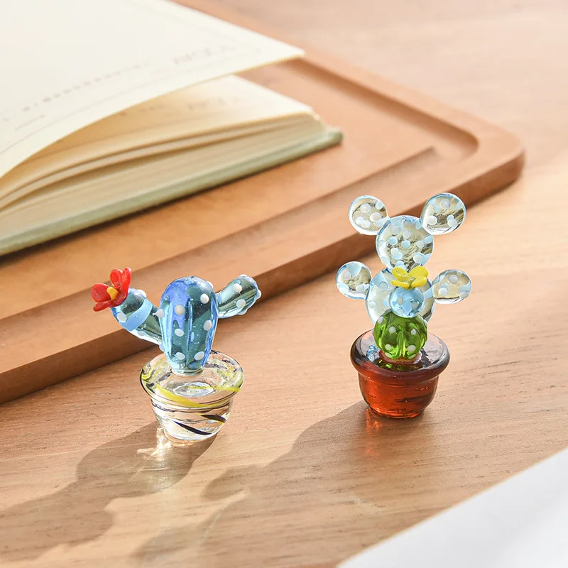 Handmade Murano Glass Cactus Figurines Ornaments Desktop Craft Adornment Creative Colorful Cute Miniature Plant For Home Decor