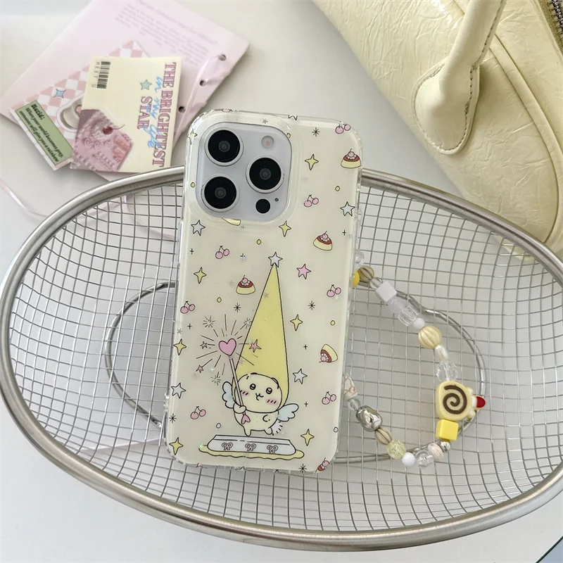 Kawaii Cartoon Animal Star Telefoonhoesje voor iPhone 16 Pro 15 14 13 Pro Max Achterkant met ketting Schokbestendig Leuke beschermende hoesjes