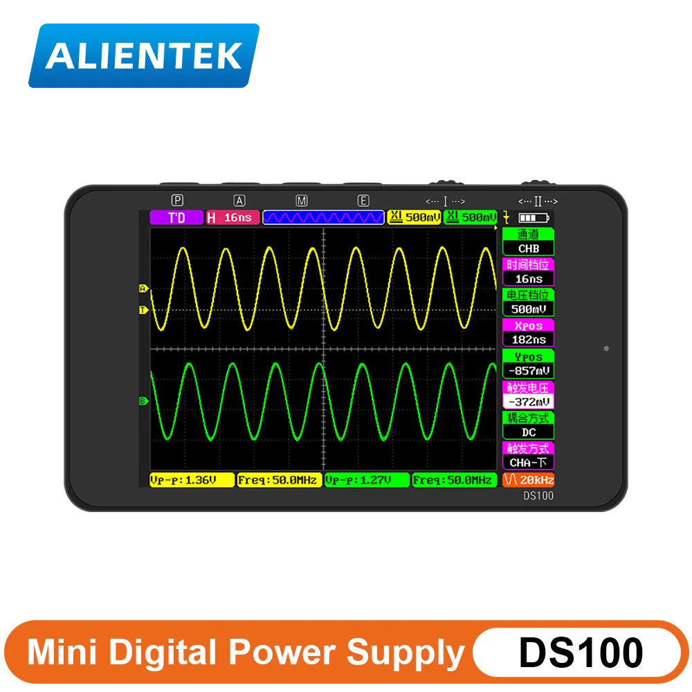 Original ALIENTEK DS100 Mini Digital Oscilloscope 50Mhz Bandwidth Dual Channels Electronic Parameter Measuring Instruments Tools