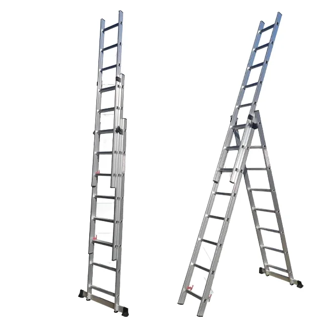 Factory Price 3-Section Aluminum Telescopic Extension Ladder Insulation Step Folding Ladder 3-12m