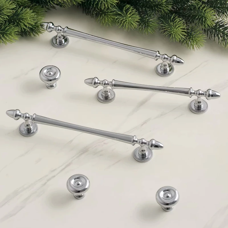 Brass Bright Silver Hardware Handles Nordic Modern Minimalist Chrome Luxury Wardrobe Kitchen Cabinet Closet Drawer Dresser Knob