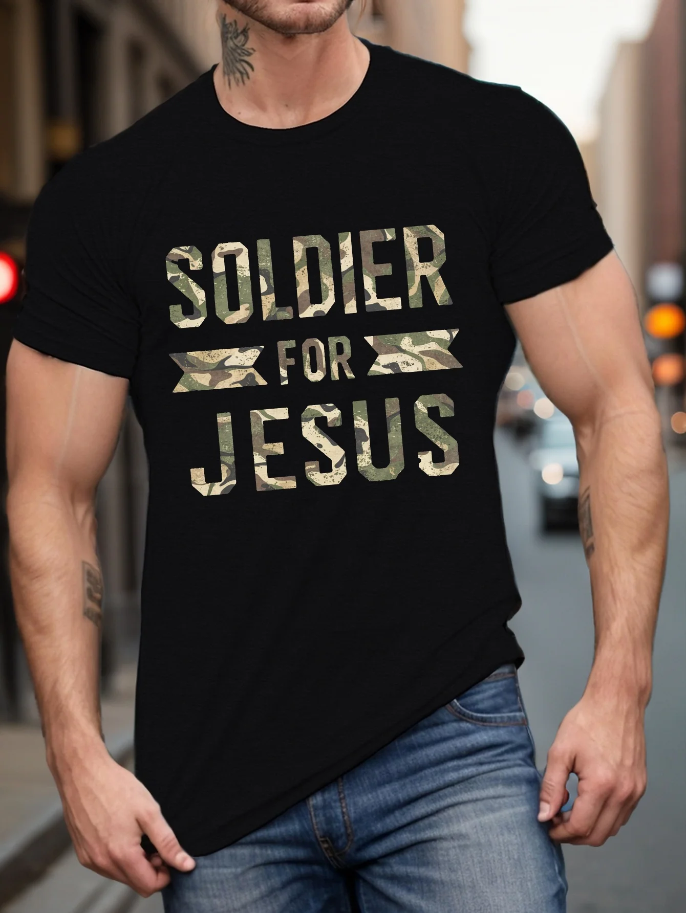 

Men's T-shirt Cotton Soldier for Jesus camouflage print T-shirt Harajuku y2k casual O-neck short sleeve unisex