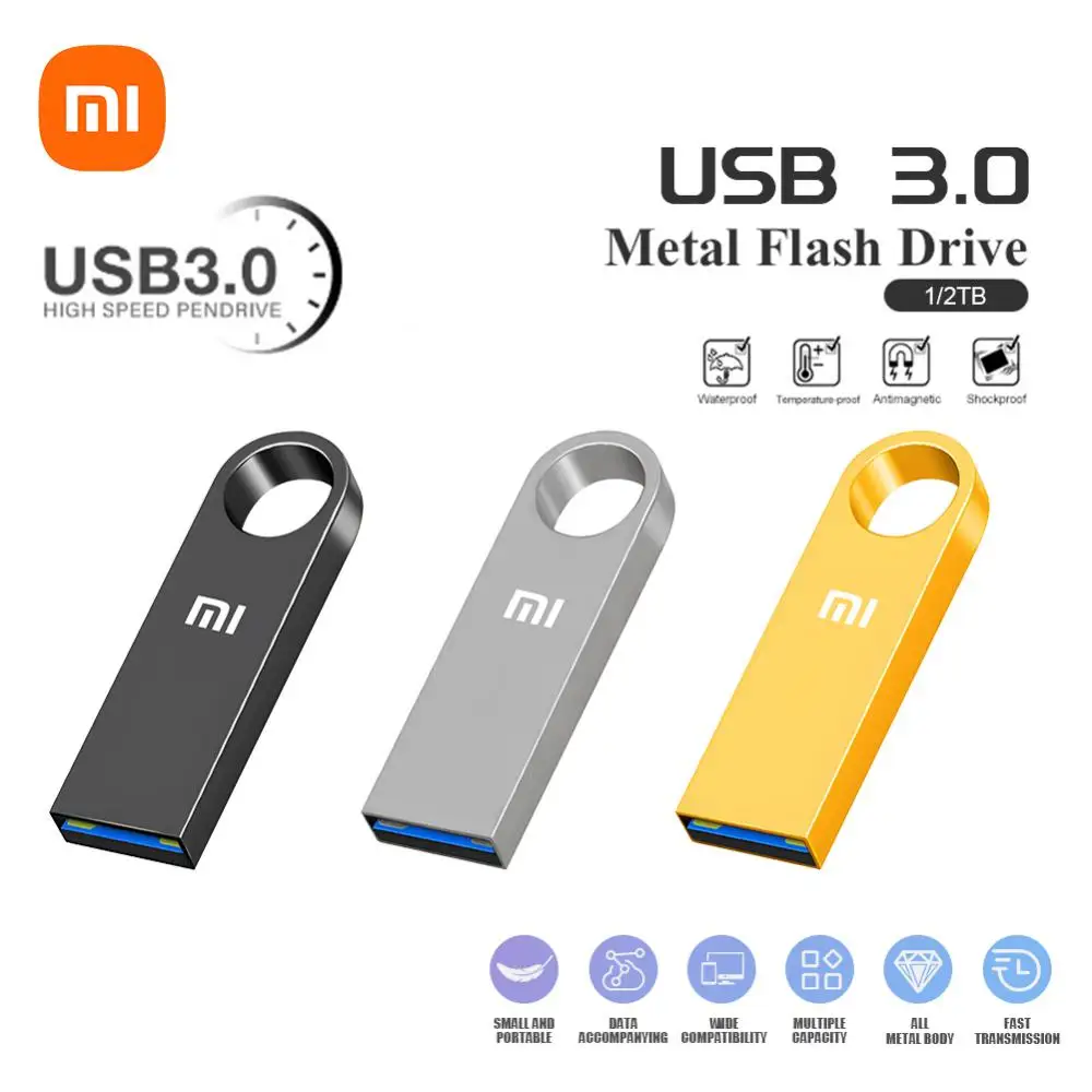 Xiaomi U Disk 2TB 3.0แฟลชไดรฟ์ความเร็วสูง pendrive โลหะ1TB 64GB USB Drive แบบพกพา SSD memoria TYPE-C อะแดปเตอร์