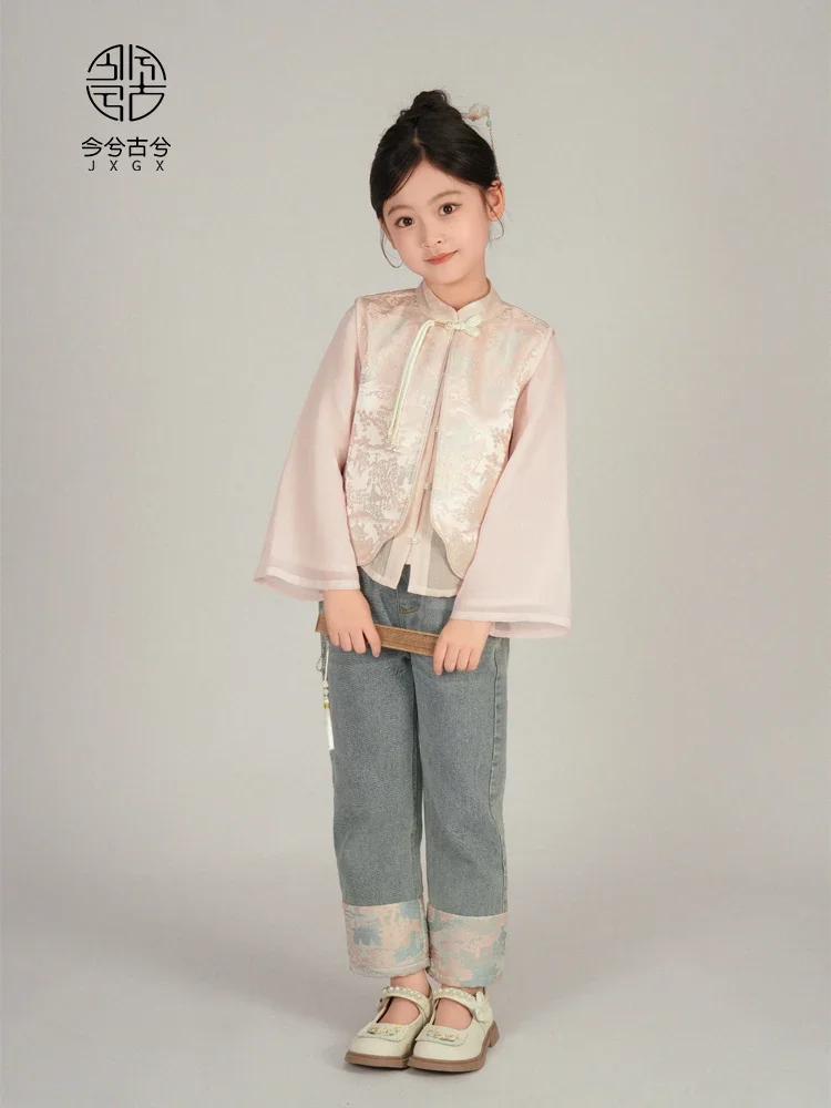 

Hanfu girls autumn 2024 new baby Chinese style suit children's antique Tang style Chinese top