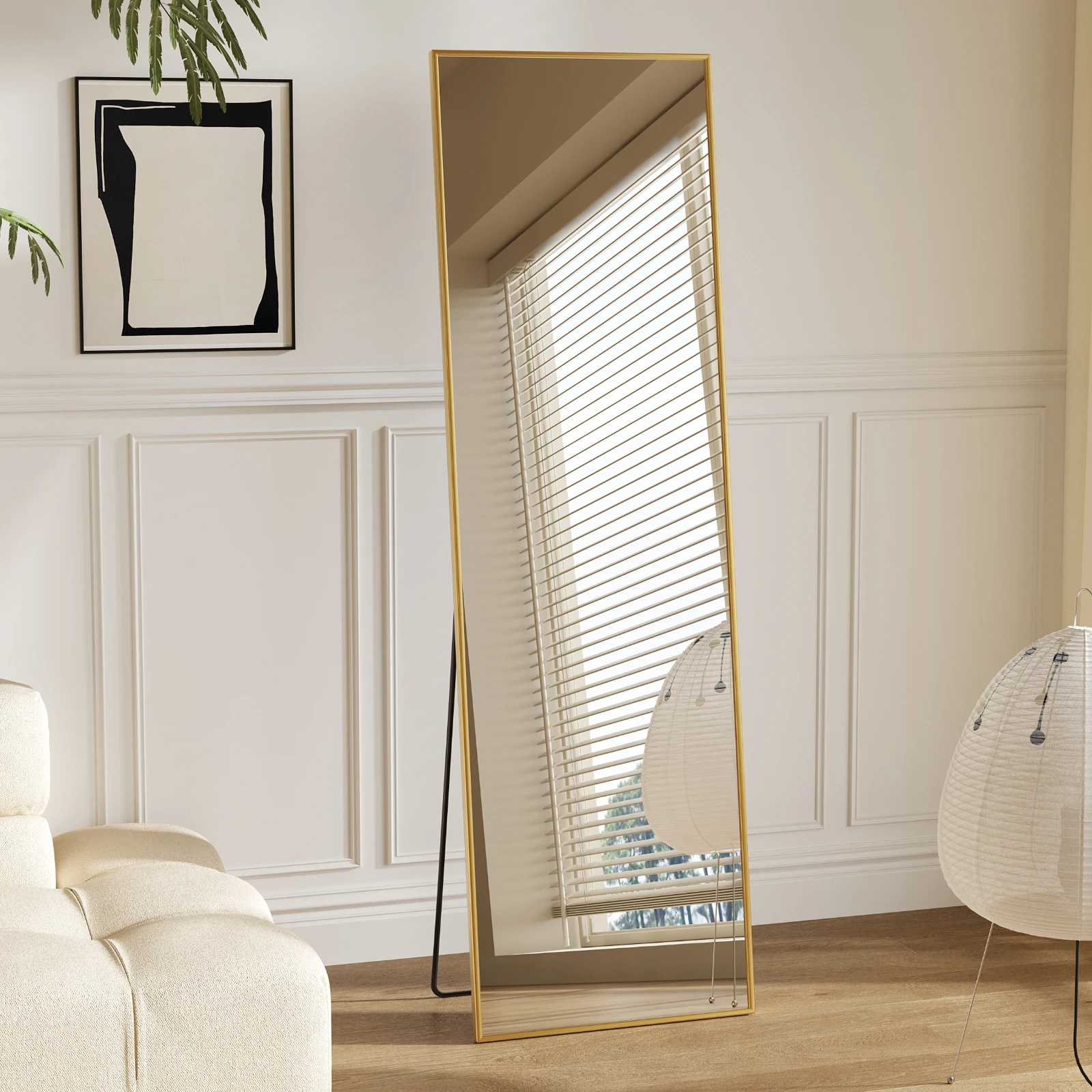 

Зеркало в полный рост JHK с подставкой, 56"x15", напольное зеркало с рамой из алюминиевого сплава, настенные зеркала для спальни и ванной комнаты