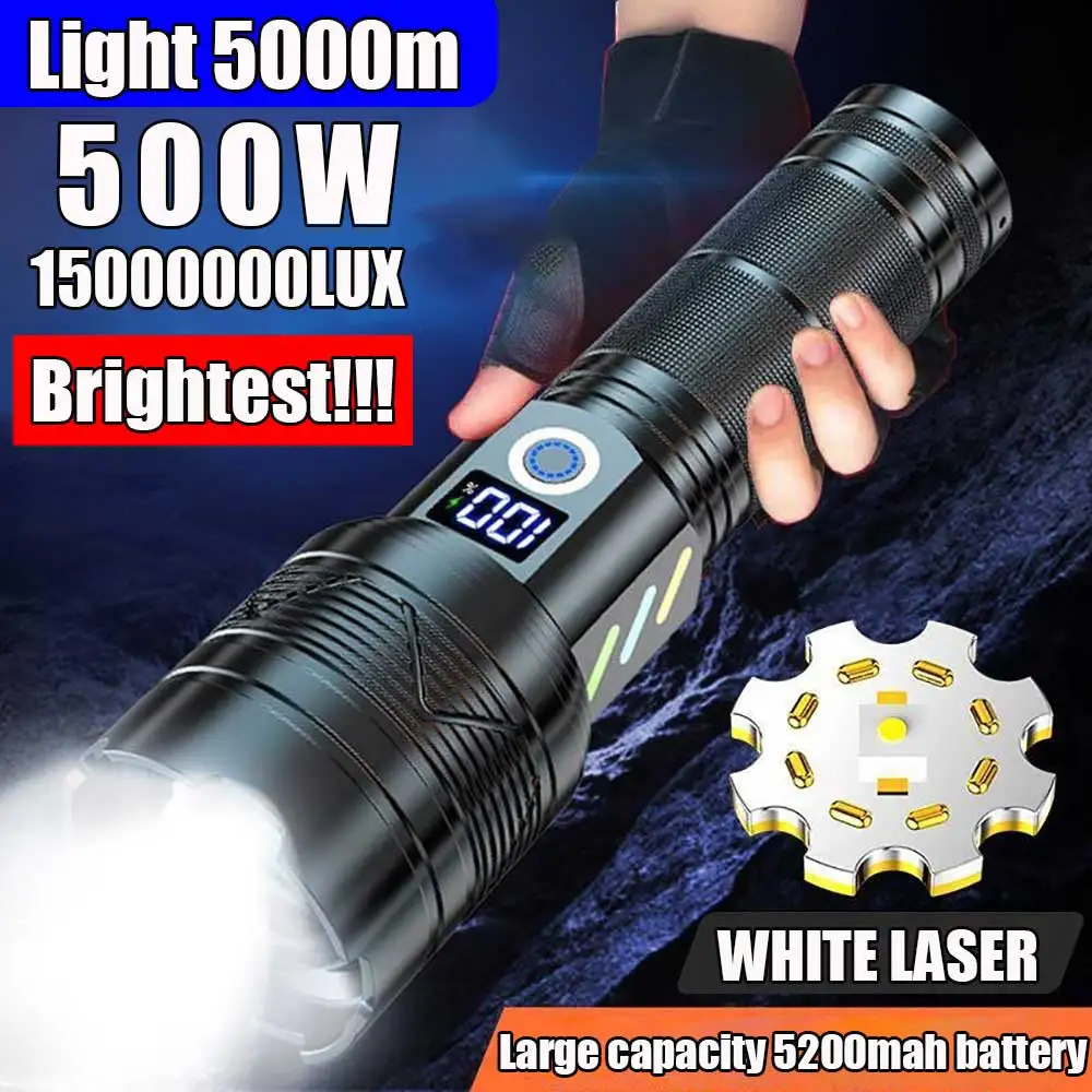 5200Mah Most Powerful Flashlight Rechargeable Torch Lighting 5000M Tactical Lantern Ultra Bright Flashlights With Power Display