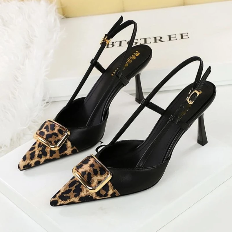 

Элегантные женские туфли-лодочки с острым носком и металлической квадратной пряжкой, сексуальные босоножки для вечеринок, модные туфли для женщин