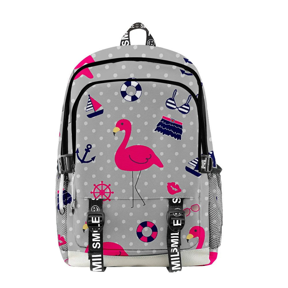 Hip Hop klassische jugendliche Schultasche Unisex Flamingo Reisetaschen 3D-Druck Oxford wasserdichte Notebook Multifunktionsrucksäcke