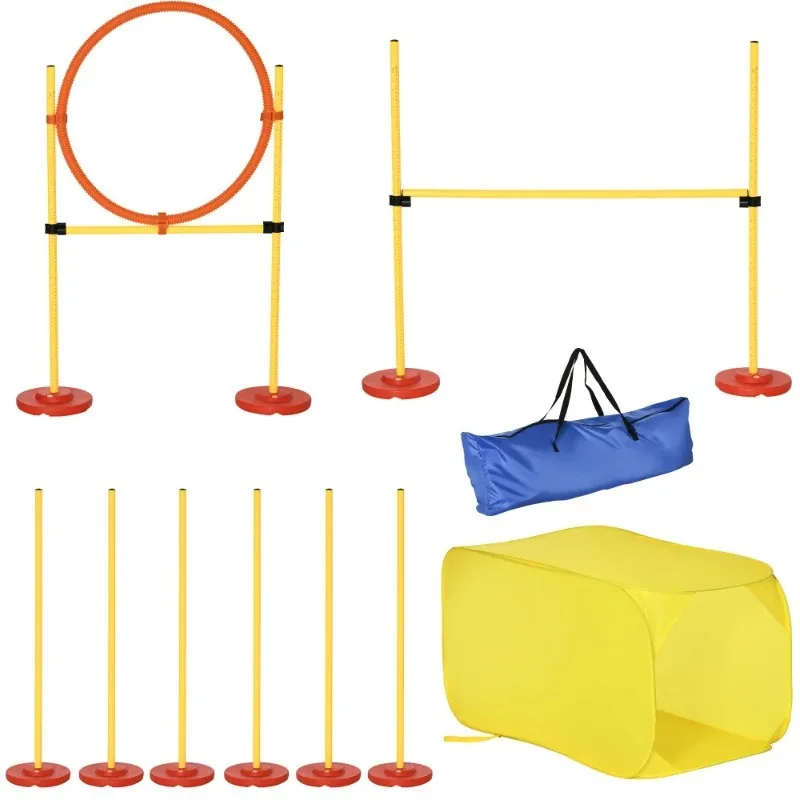 

4-Piece Dog Agility Training Equipment Doggie Obstacle Course with Tunnel, Hurdle Bar, Hoop, Weave Poles