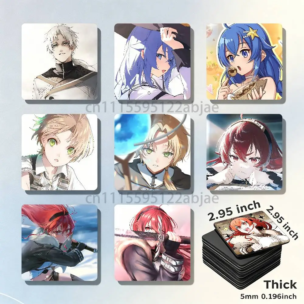 M-Mushoku Tensei 75mm Square Cute Fridge Magnet Decorative Refrigerator Magnet Home Kitchen Decoration Souvenir Gift