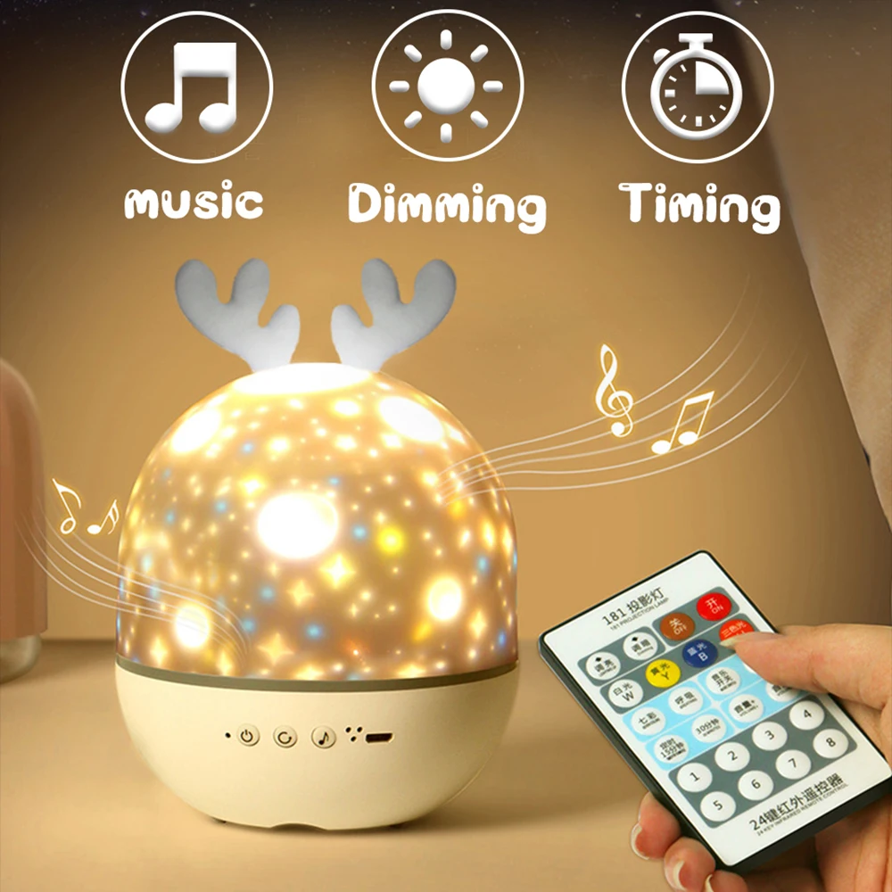 Starry Sky Projector Night Light With Speaker Remote Controller Rechargeable Rotate Colorful Star Lamp Kids Baby Birthday Gift