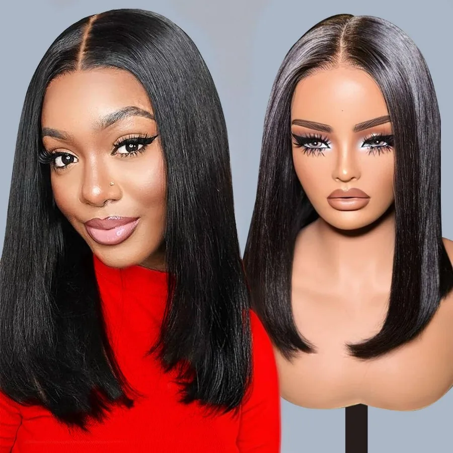 13x4x1 T جزء الاصطناعية الدانتيل الجبهة الباروكات للنساء السود 14 بوصة مستقيم بلانت قطع بيروكات صناعية مع مظهر طبيعي وخفيف الوزن