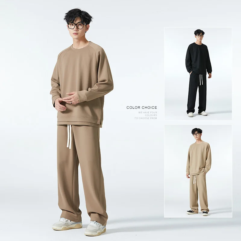 New Korean Autumn And Winter Youth Sports Suit Men'S Trendy Round Neck Straight Tube Loose And Versatile Casual Two-Piece Set