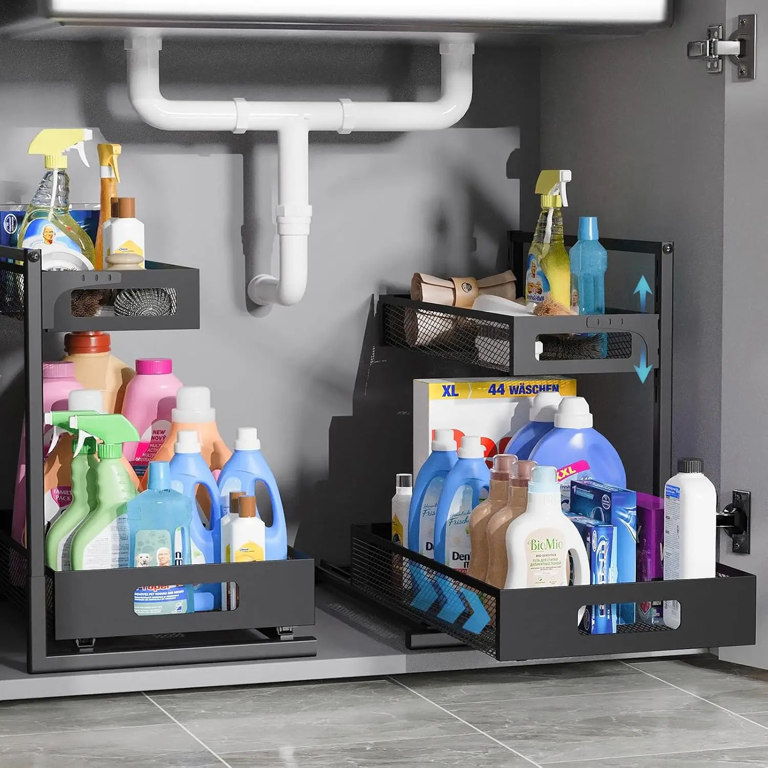 Smooth Sliding Under Sink Organizer, Heavy-Duty Metal Drawer Rack for Kitchen Bathroom Storage