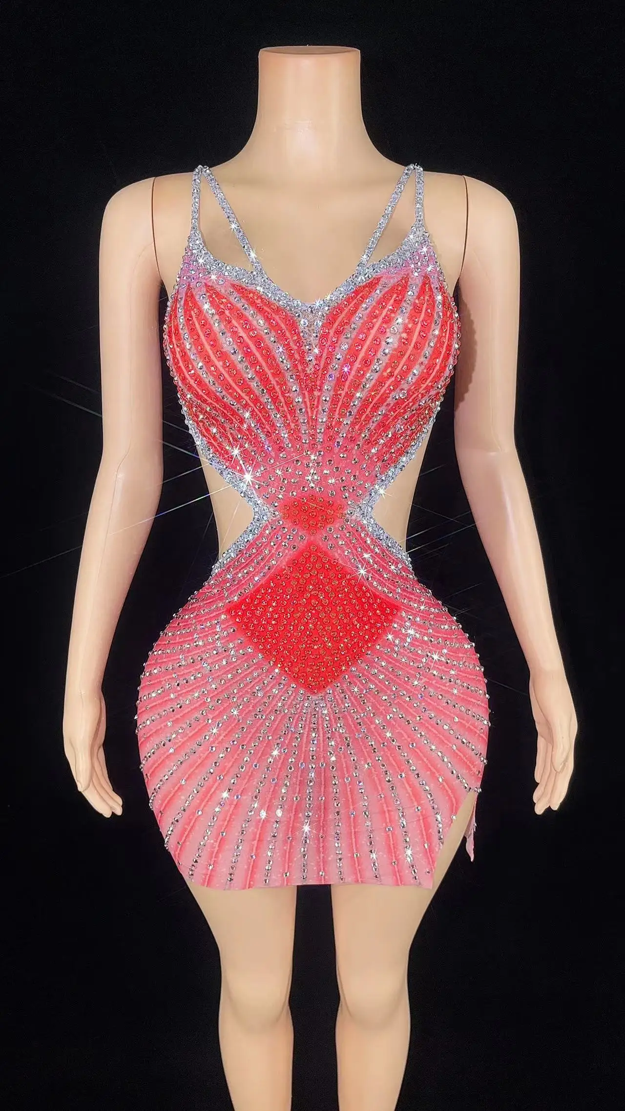 Luxury Singer Show Rhinestones Short Dress Summer Backless Women Evening Celebriate Birthday Dress Nightclub Outfit