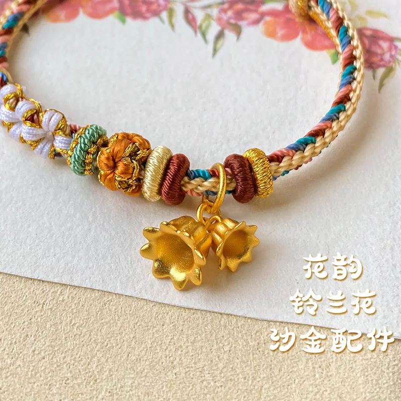 UMQ Imitation 999 Real Gold Flores Convallariae Lucky Beads Dunhuang Color Handmade Braided Rope Bracelet Women \'S Gift Bangles