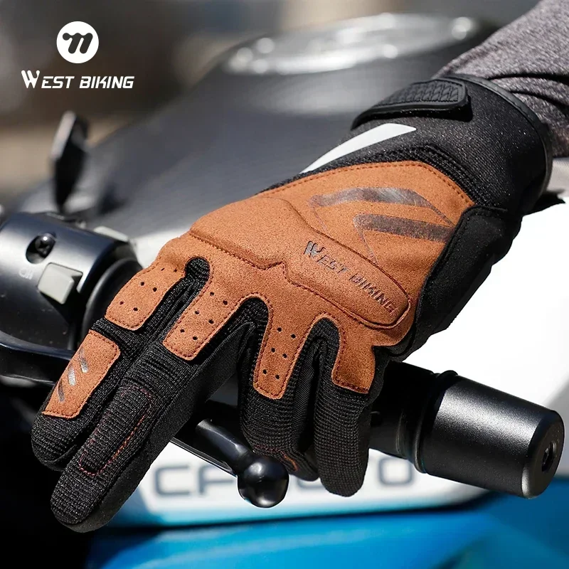 WEST BIKING Motorcycle Gloves MTB Downhill Enduro Full Finger Touch Screen Gloves With Joint Protection Anti Shock Moto Gloves