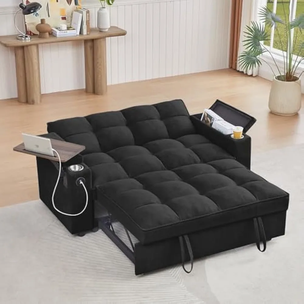 

65'' Convertible Sleeper Sofa Bed with Adjustable Backrest, Chaise Lounge, Side Table & USB/Type-C Ports – Stylish