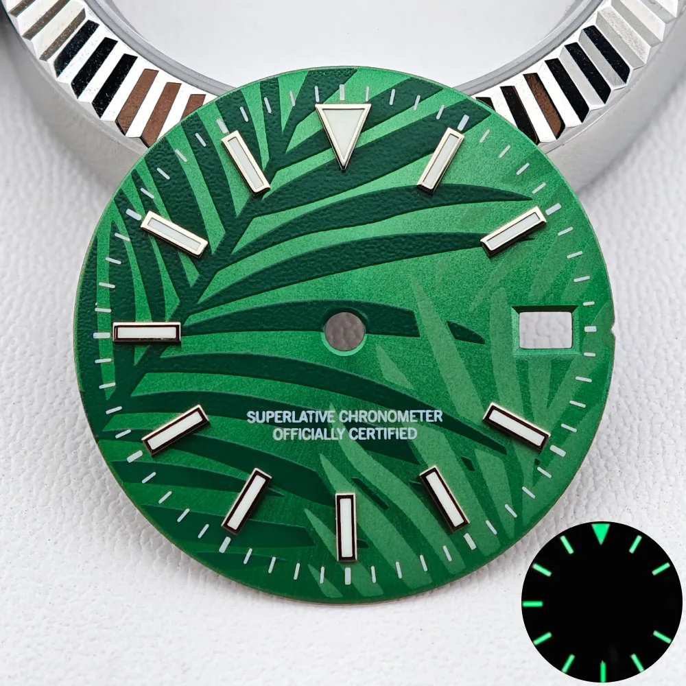New 28.5mm diameter single calendar watch dial with blue/green illuminated improved dial, suitable for NH35 movement accessories