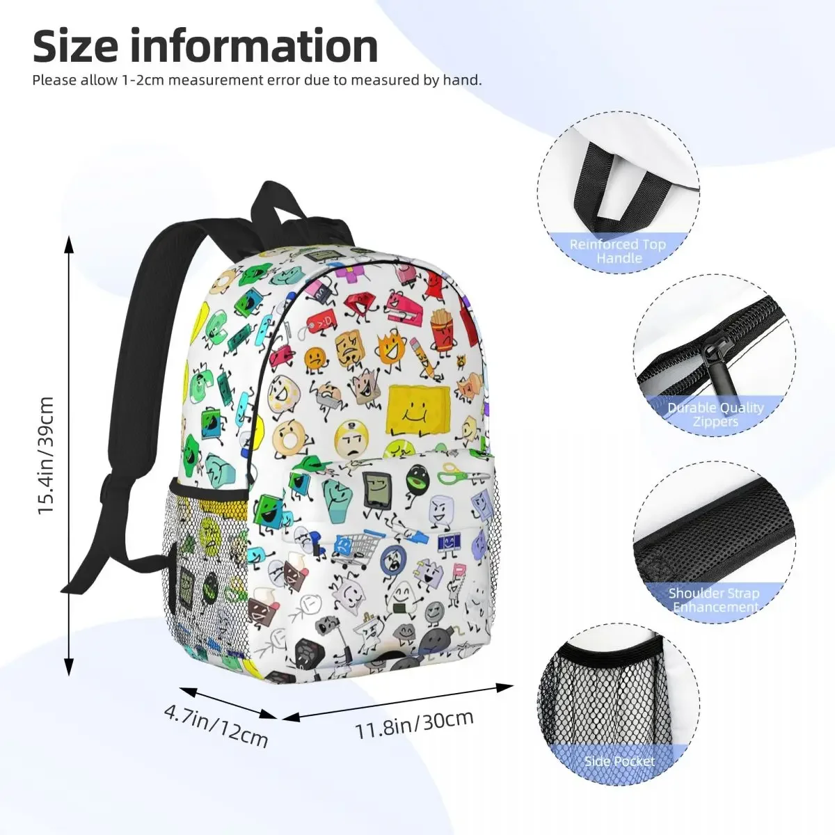 BFB And TPOT Full Cast Print Backpacks Boys Girls Bookbag Cartoon Students School Bags Rucksack Shoulder Bag Large Capacity