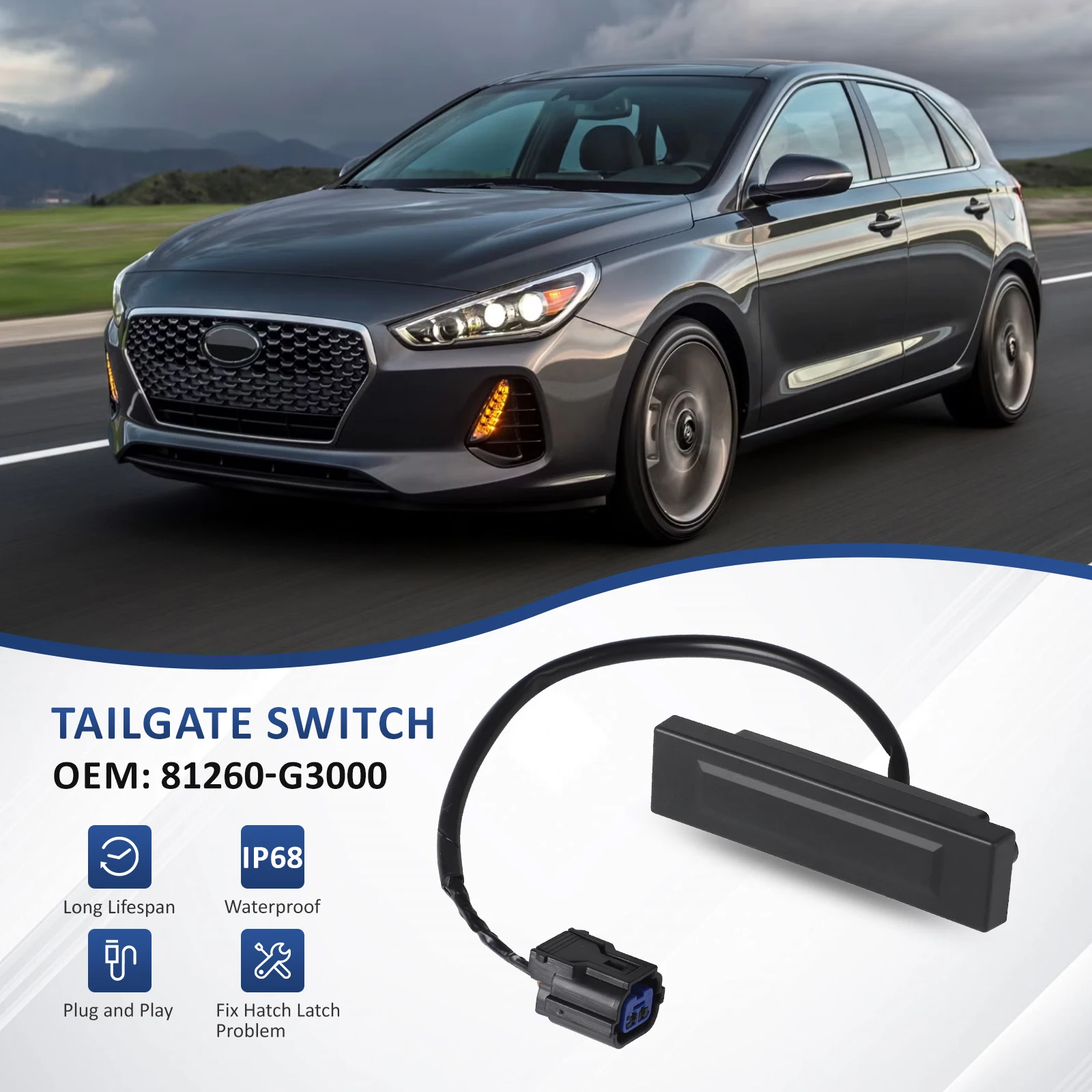Car Rear Trunk Door Tailgate Boot Release Button Liftgate Switch For 2018-2020 Hyundai Elantra GT I30 OEM 81260G3000 81260-G3000