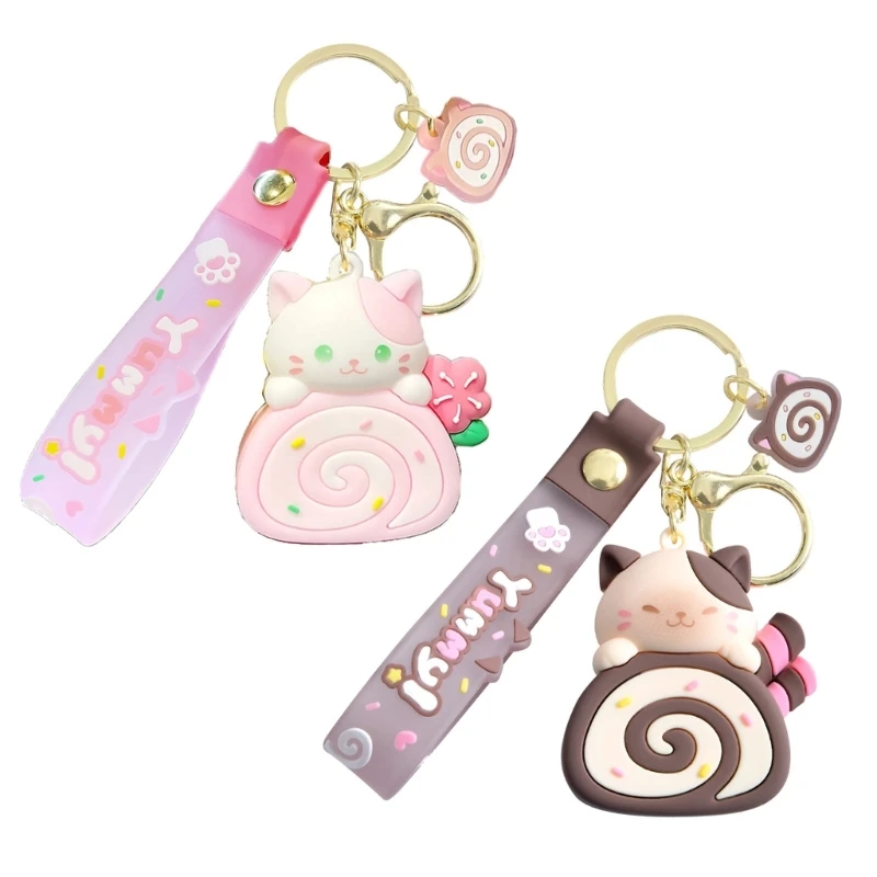 Gift Key Chain Cartoon Key Chain with Cake Roll Pendant Cake Roll Keychain Accessory Phone Charm