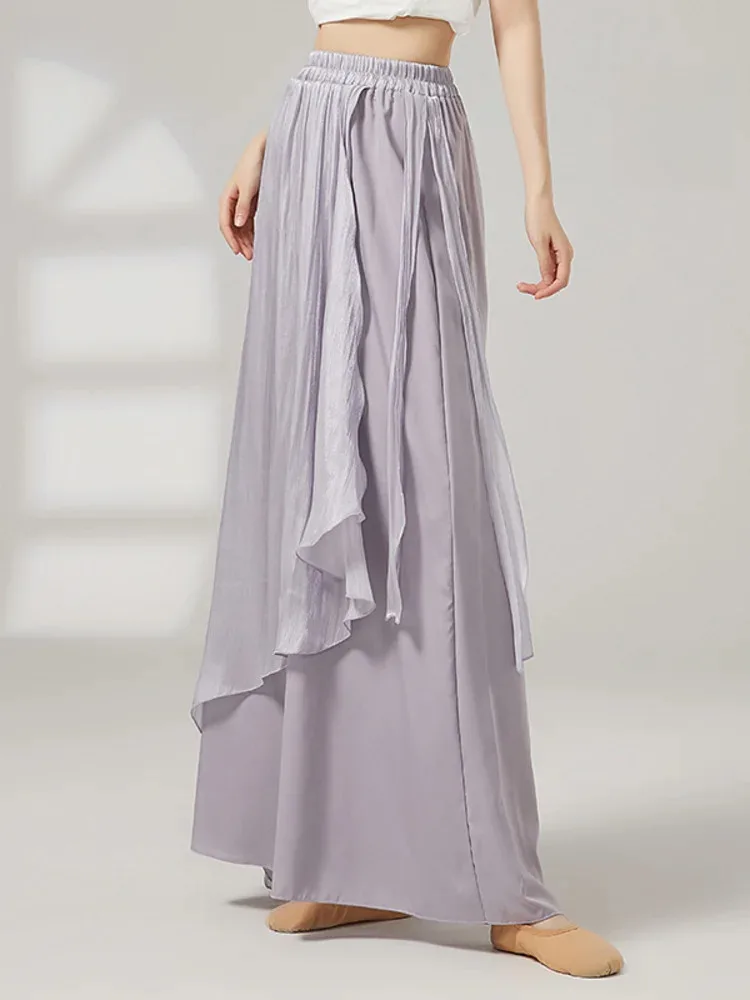 여성용 솔리드 컬러 하이 웨이스트 와이드 레그 팬츠, 루즈한 발레 댄스 바지, 투피스 룩, 무대 및 연습복