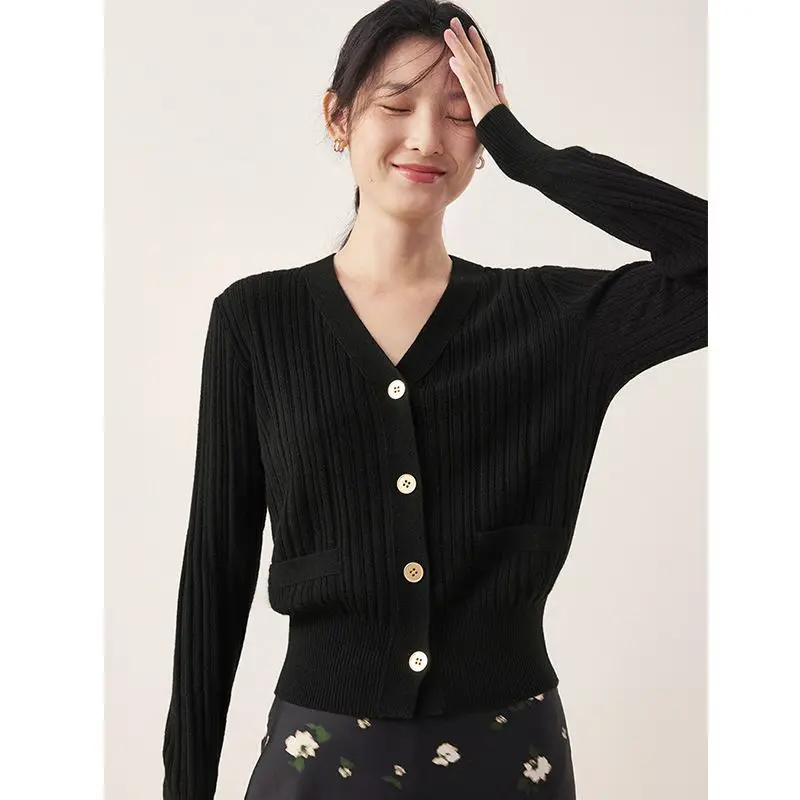 

Осенний новый свитер-кардиган свободного кроя, повседневный, элегантный, универсальный, модный, в стиле ретро, из хлопкового трикотажа, для женщин